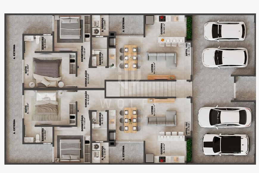 JD1023 - Apartamentos a 220 metros da praia no Tabuleiro