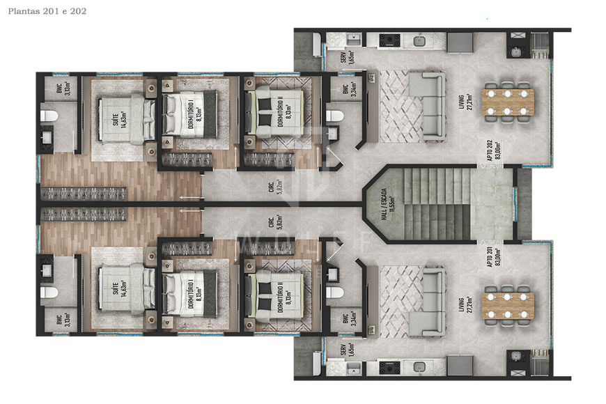 JD1195 - Apartamento com 03 dormitórios e ótimo projeto