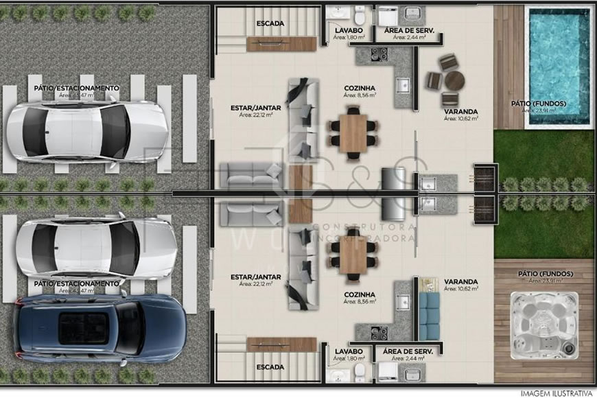 JD1212 - Sobrado Geminado com Piscina