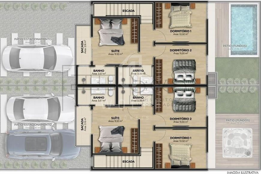 JD1212 - Sobrado Geminado com Piscina