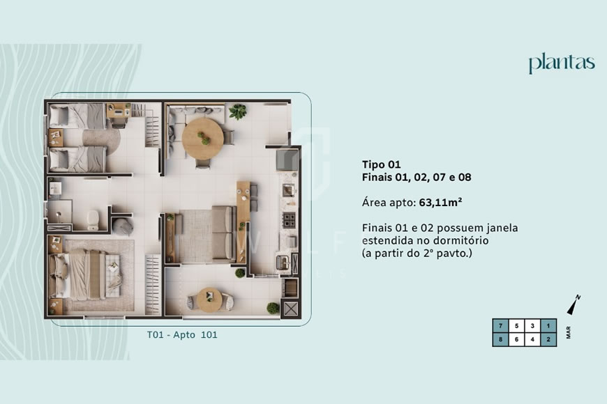 JD1252 - Ibiza Beach Club - Apartamento com 02 dormitórios