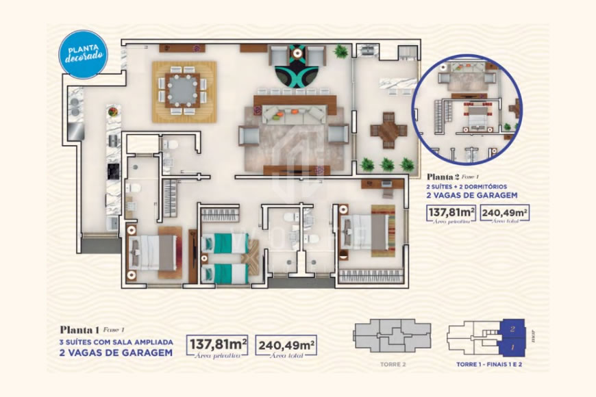 JD1287 - Apartamento Mobiliado com Excelente Vista Mar