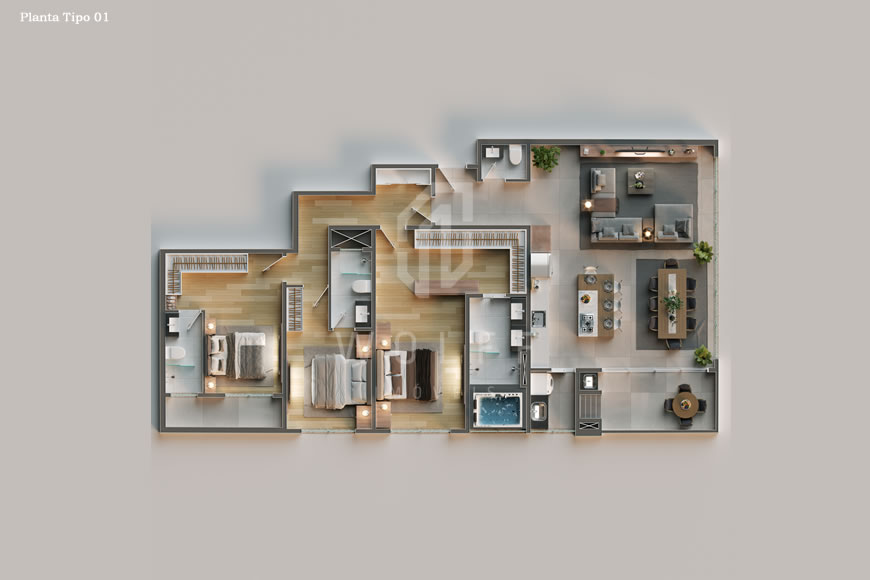 JD1301 - Apartamentos Estilo Neoclássico na Quadra Mar