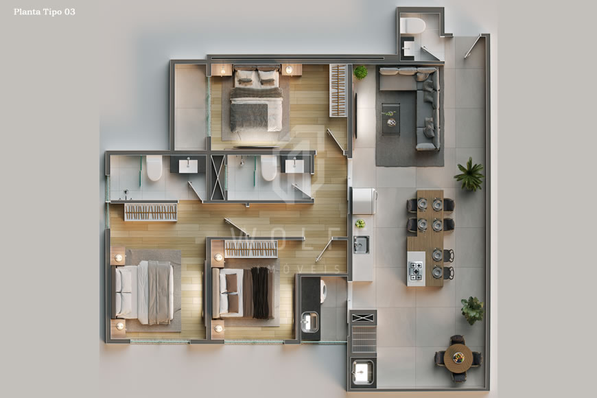 JD1301 - Apartamentos Estilo Neoclássico na Quadra Mar