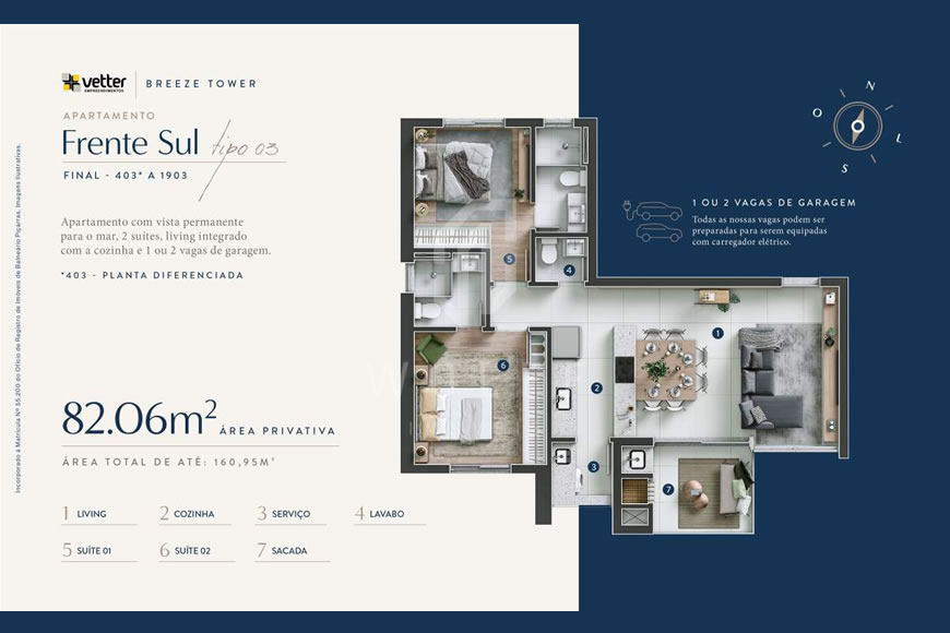 JD1333 - Breeze Tower - Apartamento de 02 suítes com Vista Mar 