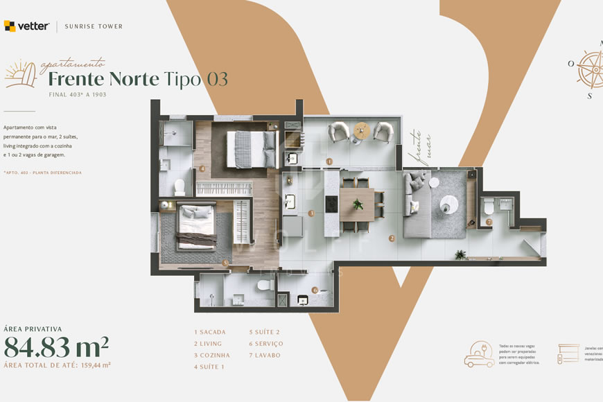 JD1355 - Sunrise Tower - Apartamento Sofisticado com Vista para o Mar