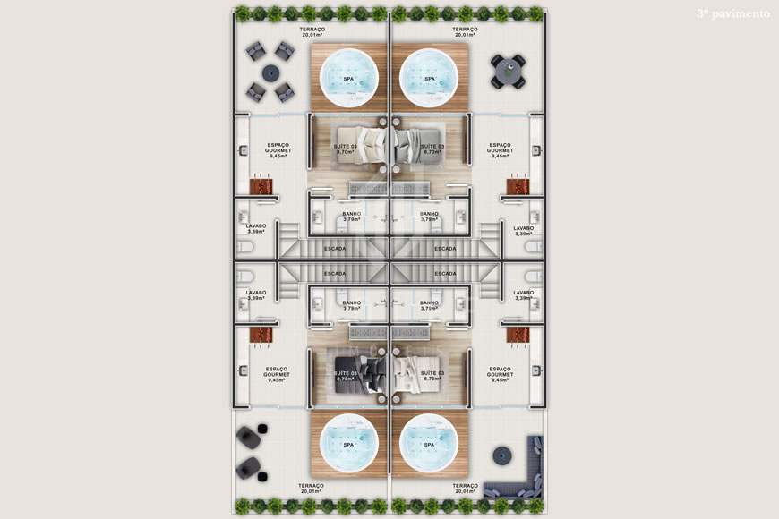 JD1443 - Sobrados Triplex com Vista Mar 
