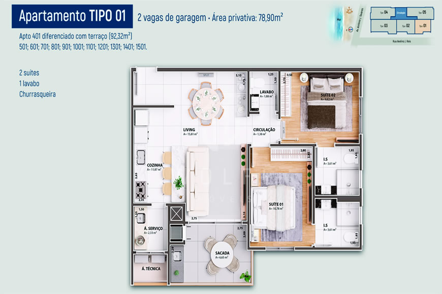 JD1491 - Apartamentos com Ótima Localização na Praia do Quilombo