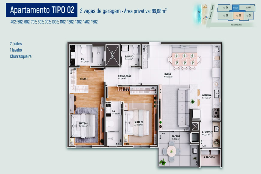 JD1491 - Apartamentos com Ótima Localização na Praia do Quilombo