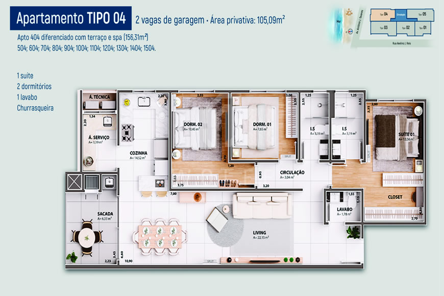 JD1491 - Apartamentos com Ótima Localização na Praia do Quilombo