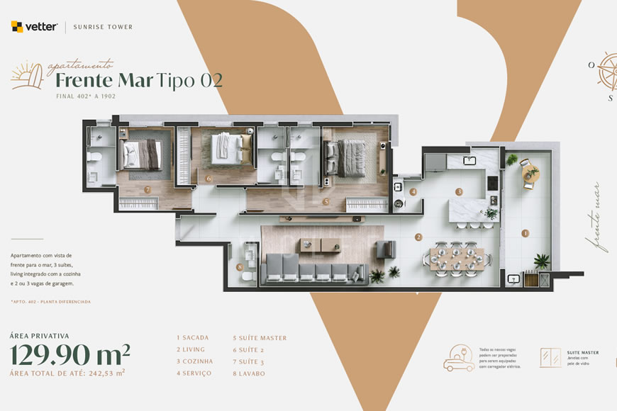 JD1495 - Apartamento de 03 suítes a apenas 50m da Praia