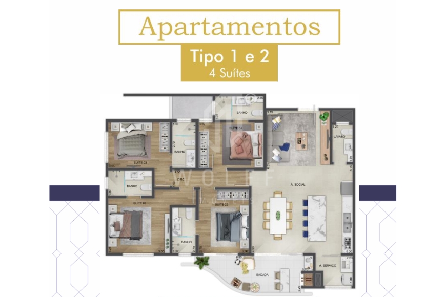 JD1575 - Apartamento com 4 suítes e alto padrão de acabamento