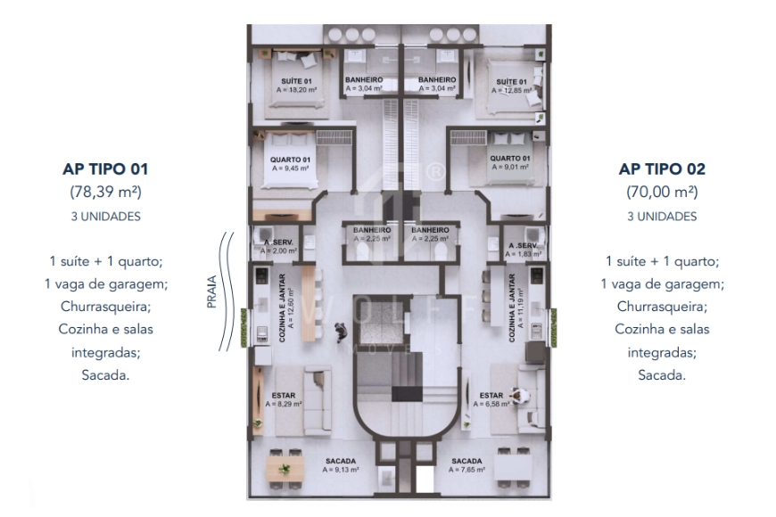 JD1634 - Apartamento a 80 metros da praia no Itacolomi
