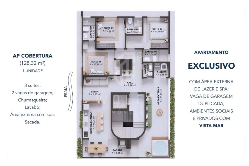 JD1634 - Apartamento a 80 metros da praia no Itacolomi