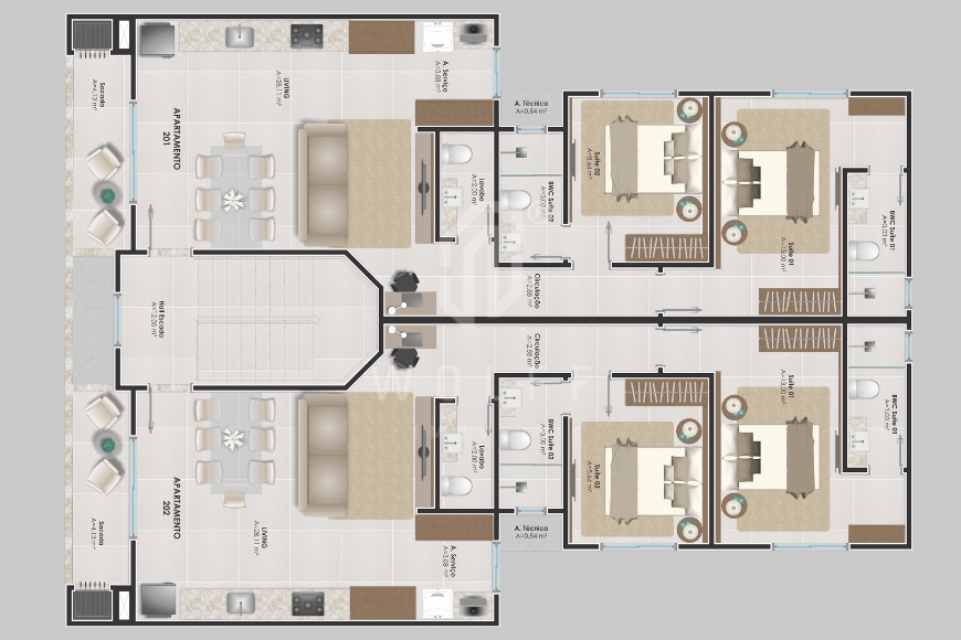 JD1635 - Apartamentos a 600 metros da praia no Bairro Itacolomi