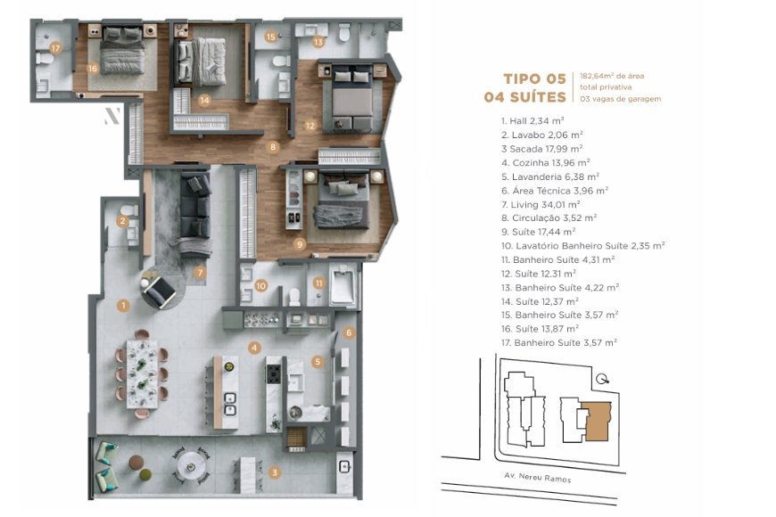 JD1658 - Apartamento Frente Mar no Centro da cidade