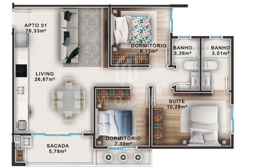 JD1711 – Apartamento de 03 dormitórios na Praia da Armação