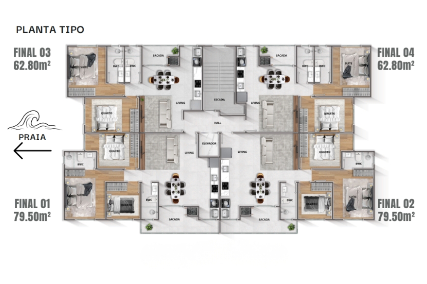 JD1762 - Apartamentos a 400 metros do Mar em Itajuba