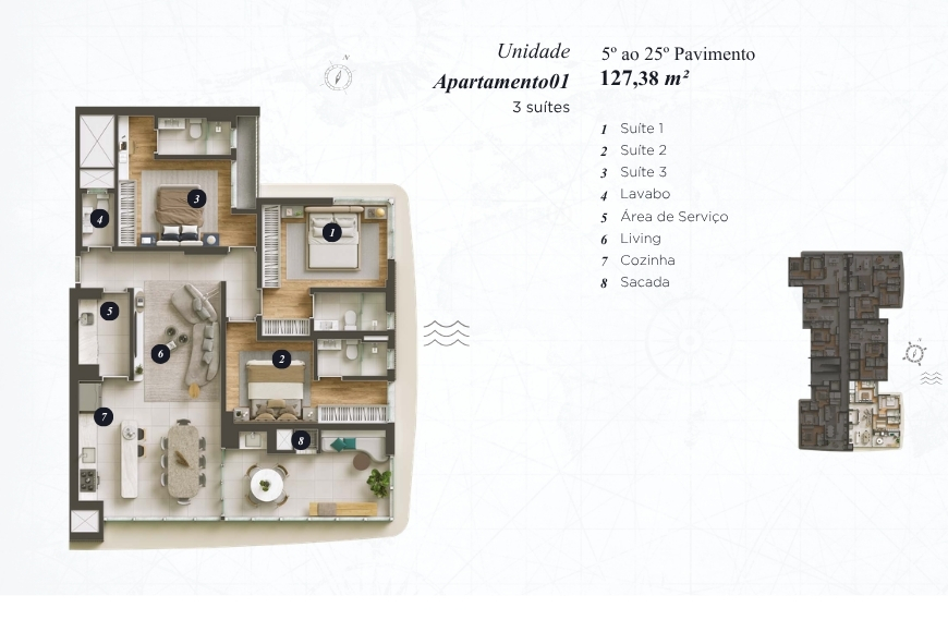JD1770 - Apartamento de 03 Suítes no Coração da Cidade
