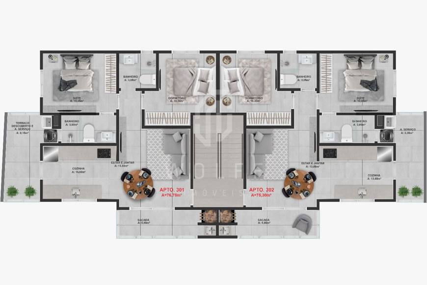 JD827 - Apartamentos a 100 metros da praia no Tabuleiro