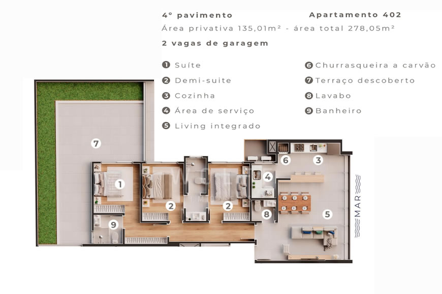JD856_Vértice_Apartamentos_a_100_metros do Mar na Praia de Armação