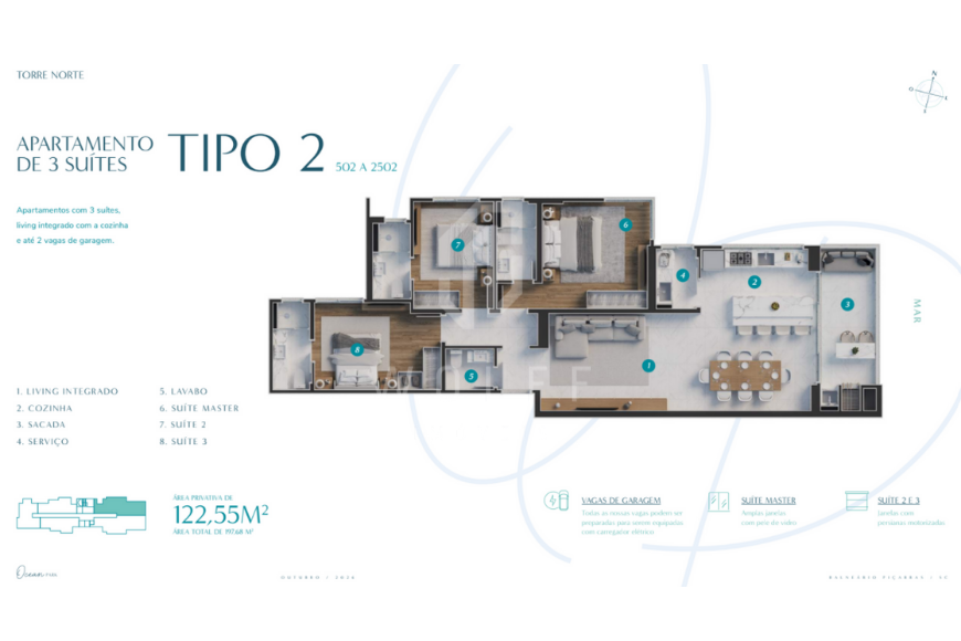 JD857 - Apartamentos com Linda Vista Mar no Centro