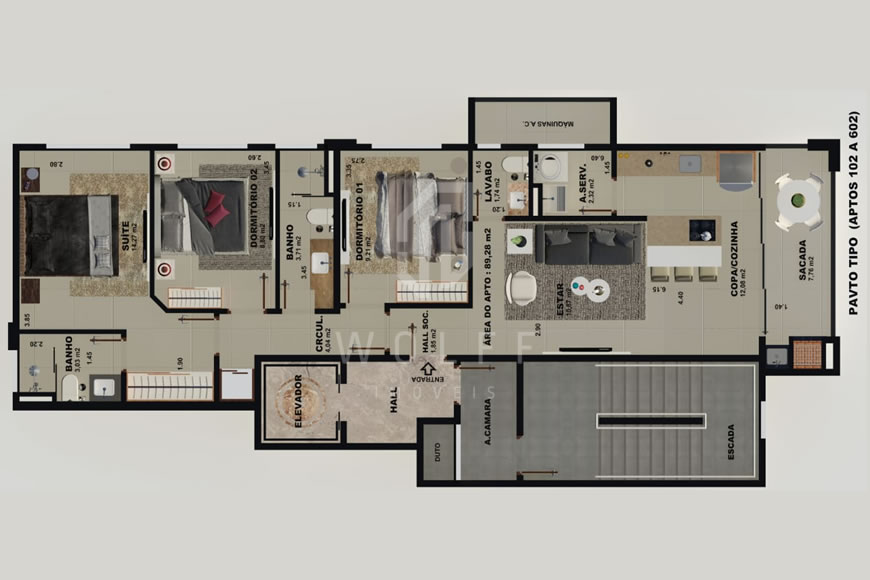 JD972 - Apartamentos a 260 metros metros da praia no Centro
