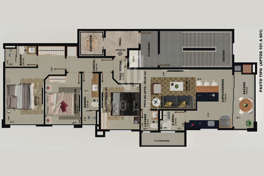 JD972 - Apartamentos a 260 metros metros da praia no Centro